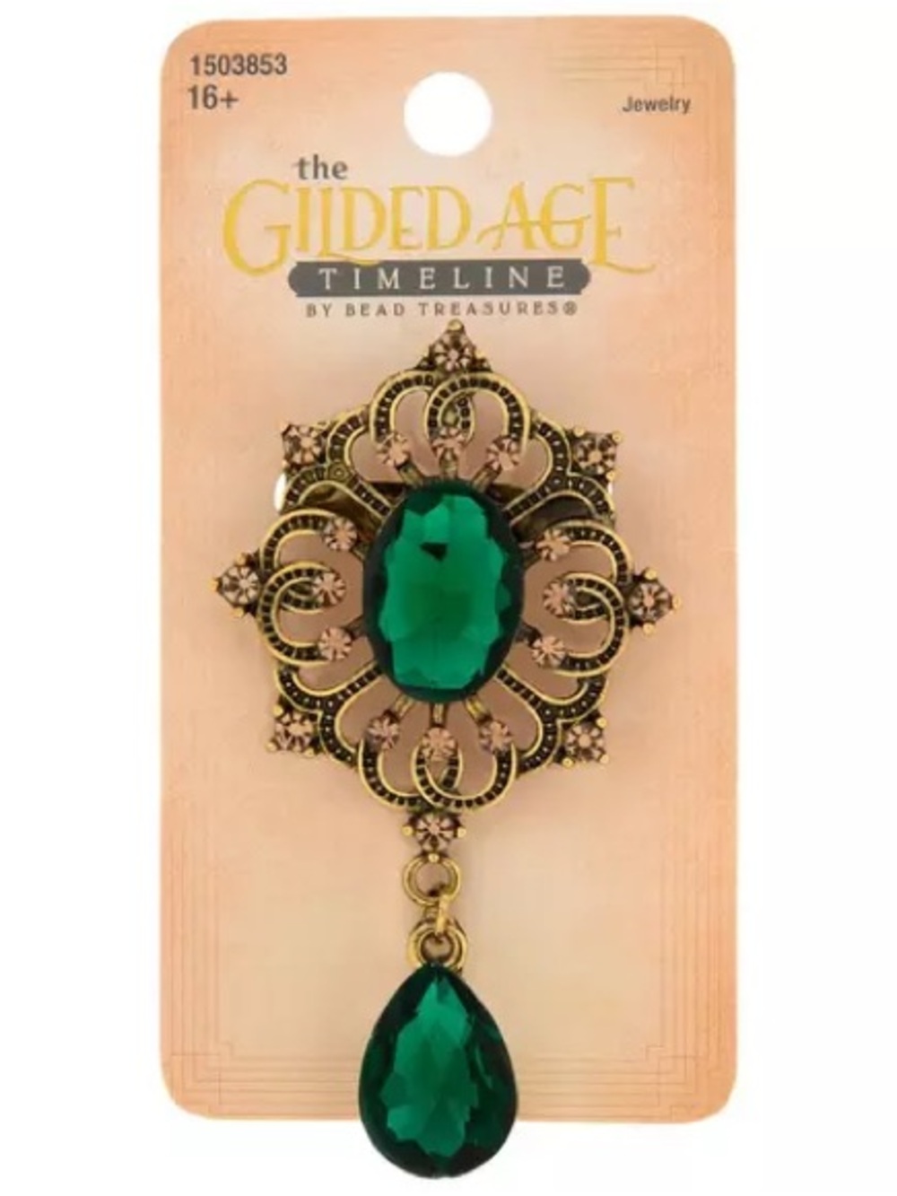 New Green Gem Filigree Brooch -